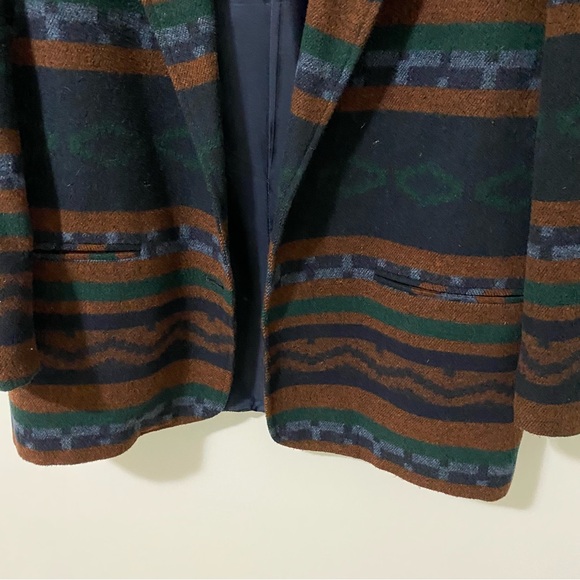 Vintage Cleo Oversized Southwestern Wool Blend Blazer Navy Blue/Brown size M/L - Picture 3 of 13